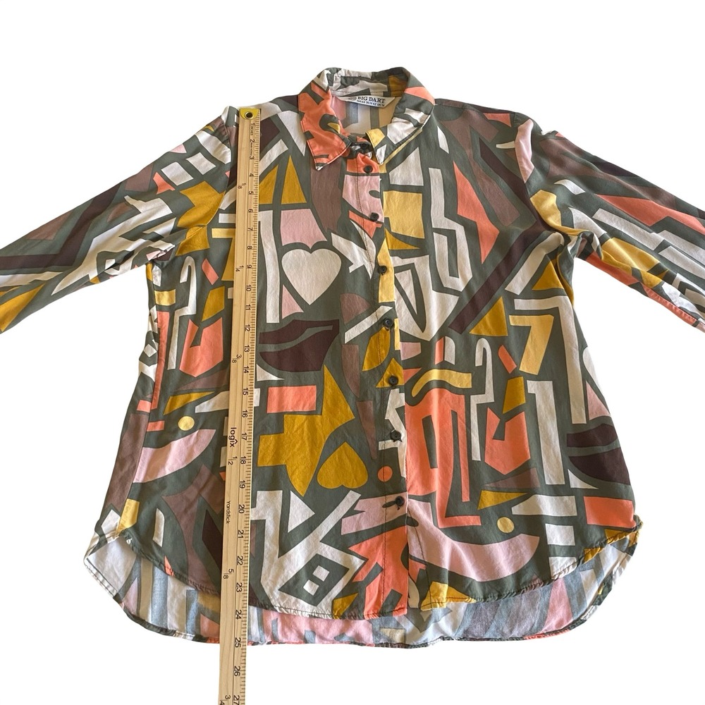 Big Dart Abstract Geometric Button Up Blouse Multicolor Viscose Size 10 - Picture 5 of 9